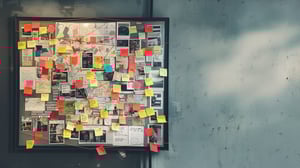 Opslagstavle med post-its snorer og rod 1